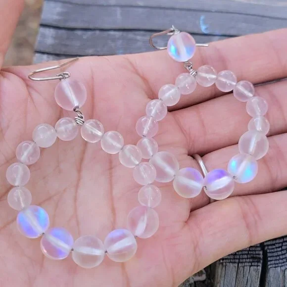 Stunning OOAK rare rose quartz + pink mermaid glass beads 925 sterling silver ea